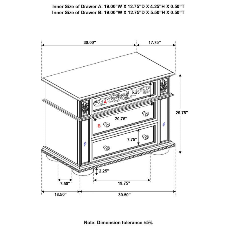 Heidi - 3-Drawer Nightstand - Metallic Platinum.