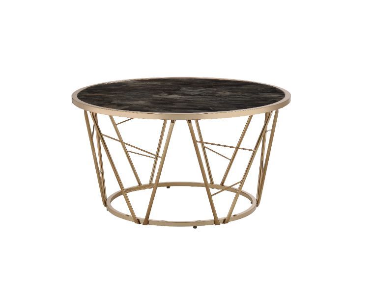 Cicatrix - Coffee Table - Faux Black Marble Glass & Champagne Finish - Grand Furniture GA