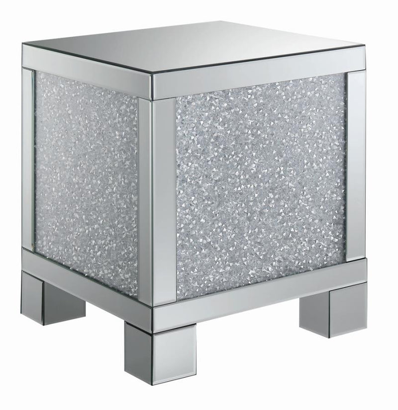 Gillian - Square End Table - Silver and Clear Mirror.