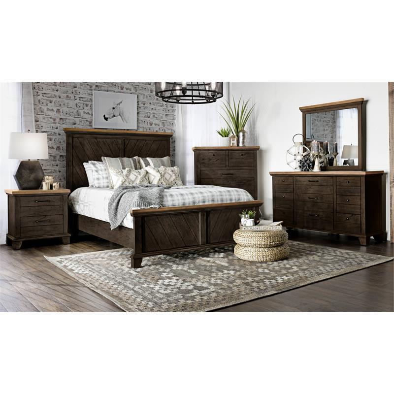 Bear Creek Queen Bed, Dresser, Mirror, Nightstand, Brown