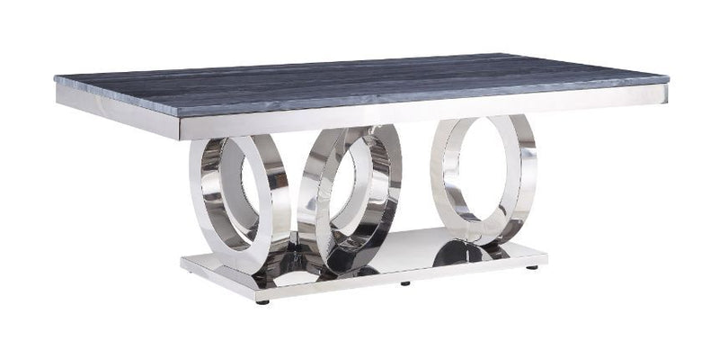 Zasir - Coffee Table - Gray Printed Faux Marble & Mirrored Silver Finish - Grand Furniture GA