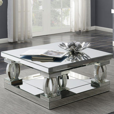 Amalia - Square Coffee Table With Lower Shelf - Clear Mirror - Grand Furniture GA