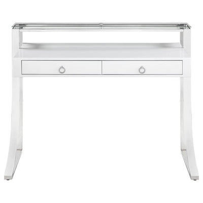 Gemma - 2-Drawer Writing Desk - Glossy White and Chrome.