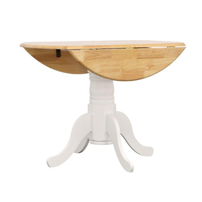 Allison - Drop Leaf Round Dining Table - Natural Brown and White.