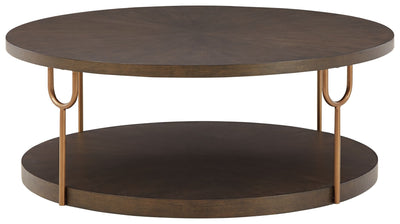 Brazburn - Dark Brown / Gold Finish - Round Cocktail Table.