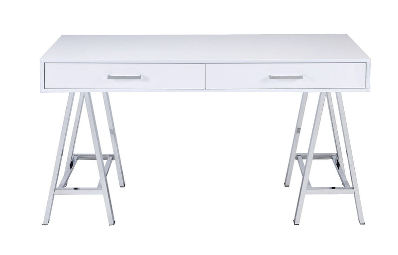 Coleen - Desk - White High Gloss & Chrome Finish - Grand Furniture GA