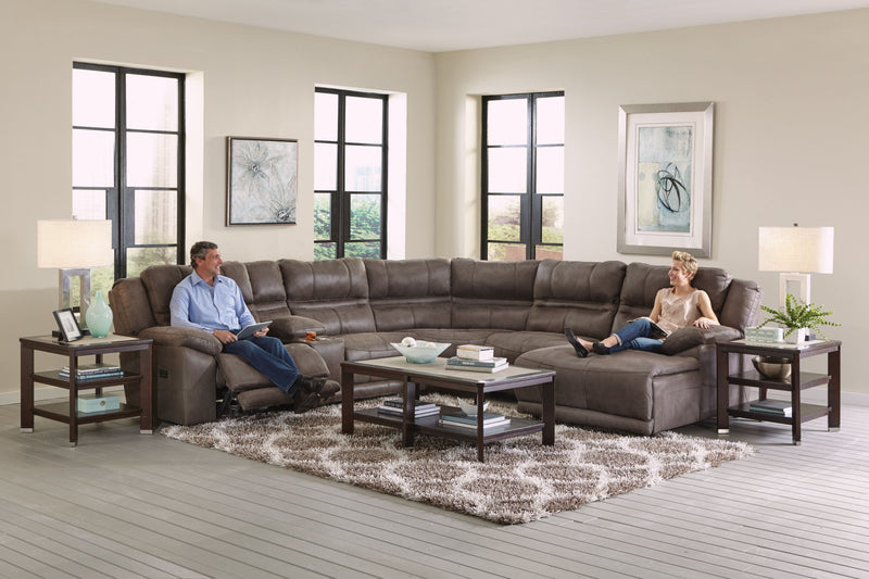 Braxton Modular Sectional - Power Headrest With Lumbar RSF Recliner With Extended Ottoman - Charcoal