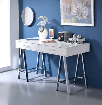 Coleen - Desk - White High Gloss & Chrome Finish - Grand Furniture GA