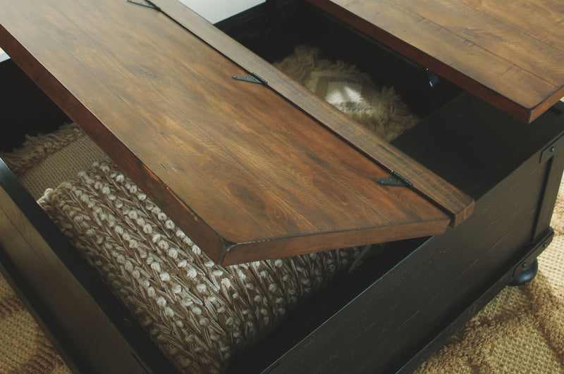 Valebeck - Black / Brown - Lift Top Cocktail Table.