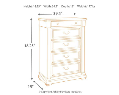 Bolanburg - Antique White / Brown - Five Drawer Chest.