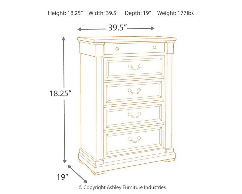 Bolanburg - Antique White / Brown - Five Drawer Chest.