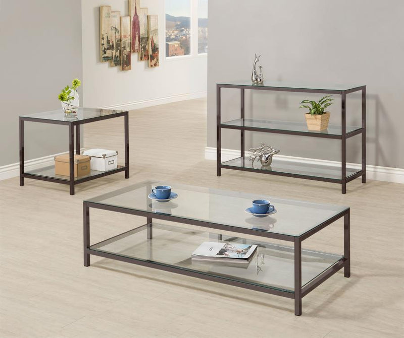 Trini - End Table With Glass Shelf - Black Nickel.