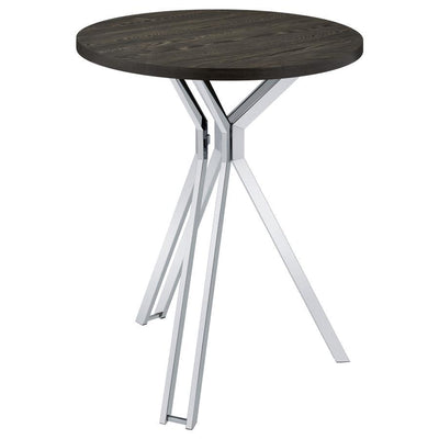 Edgerton - Round Wood Top Bar Table - Dark Oak and Chrome.