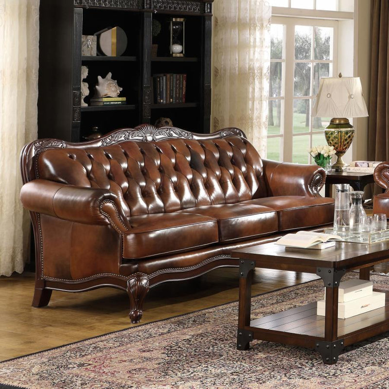 Victoria - Rolled Arm Sofa - Tri-Tone and Brown.