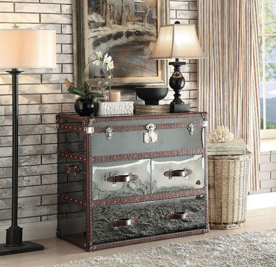 Aberdeen - Accent Table - Vintage Dark Brown Top Grain Leather & Stainless Steel - Grand Furniture GA