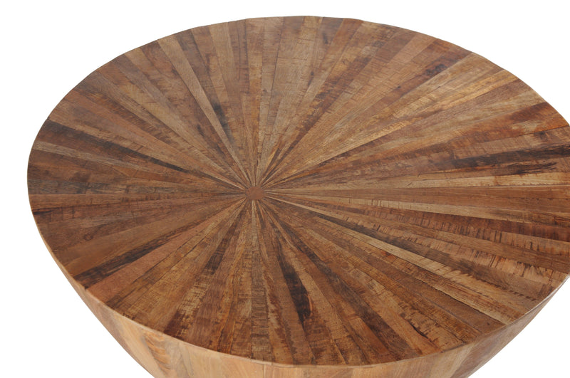 Del Sol - Solid Wood Table With Offset Sunburst Patterned Top.