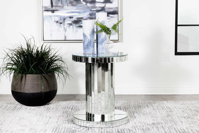 Dorielle - Crystal Inlay Round Top Accent Table - Mirror.