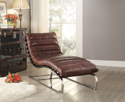 Qortini - Chaise - Vintage Dark Brown Top Grain Leather & Stainless Steel - Grand Furniture GA