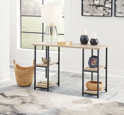 Waylowe - Natural / Black - Home Office Desk - Double-Shelf Pedestal.