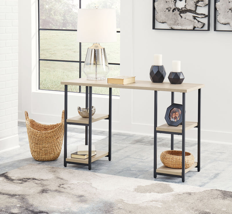 Waylowe - Natural / Black - Home Office Desk - Double-Shelf Pedestal.