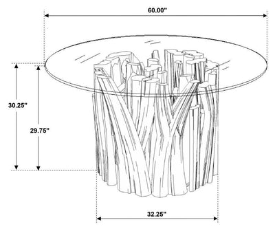 Asbury - Round Glass Top Dining Table - Clear And Natural Teak