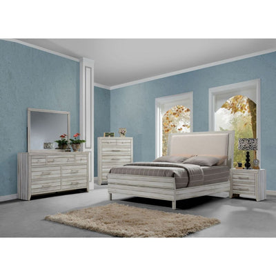 Shayla - Eastern King Bed - Fabric & Antique White - Grand Furniture GA