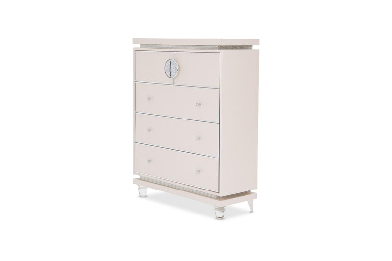 Glimmering Heights - Upholstered 5 Drawer Chest - Ivory.