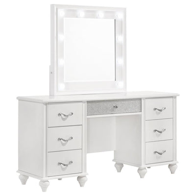 Barzini - 7-Drawer Vanity Desk With Lighted Mirror - White - Grand Furniture GA
