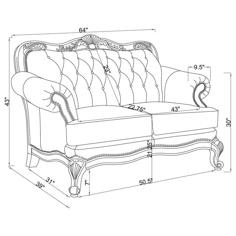 Victoria - Tufted Back Loveseat - Tri-Tone and Brown.