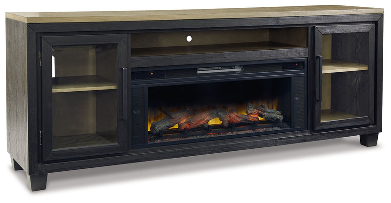 Foyland - Black / Brown - 83" TV Stand With Electric Infrared Fireplace Insert.