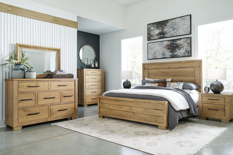 Galliden - Light Brown - 4 Pc. - Dresser, Mirror, California King Panel Bed