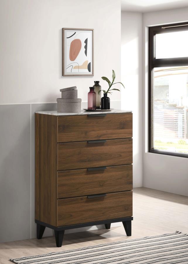 Mays - 4-Drawer Chest With Faux Marble Top - Walnut Brown