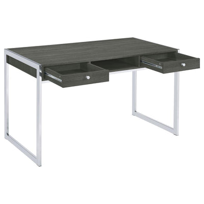 Wallice - 2-Drawer Writing Desk Weathered Gray And Chrome - Weathered Gray