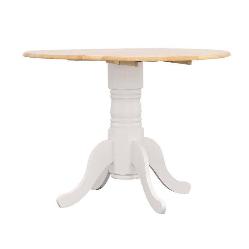 Allison - Drop Leaf Round Dining Table - Natural Brown and White.