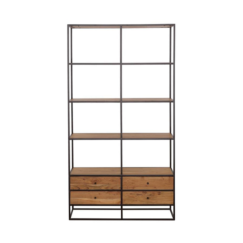 Belcroft - 4-Drawer Etagere - Natural Acacia and Black.