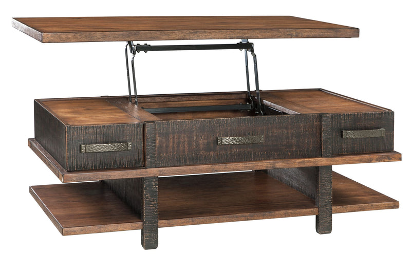Stanah - Brown / Beige - Lift Top Cocktail Table.