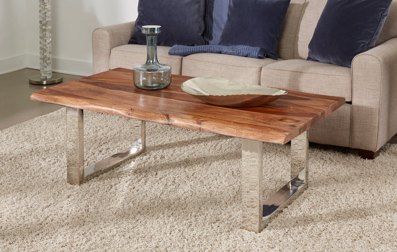 Brownstone 2.0 - Solid Wood Live Edge Topped Table With Chrome Legs.