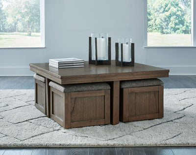 Boardernest - Brown - Cocktail Table With 4 Stools (Set of 5).