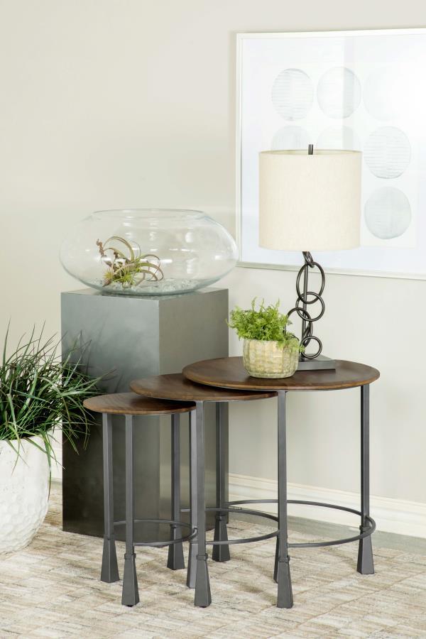 Deja - 3-Piece Round Nesting Table - Natural and Gunmetal.