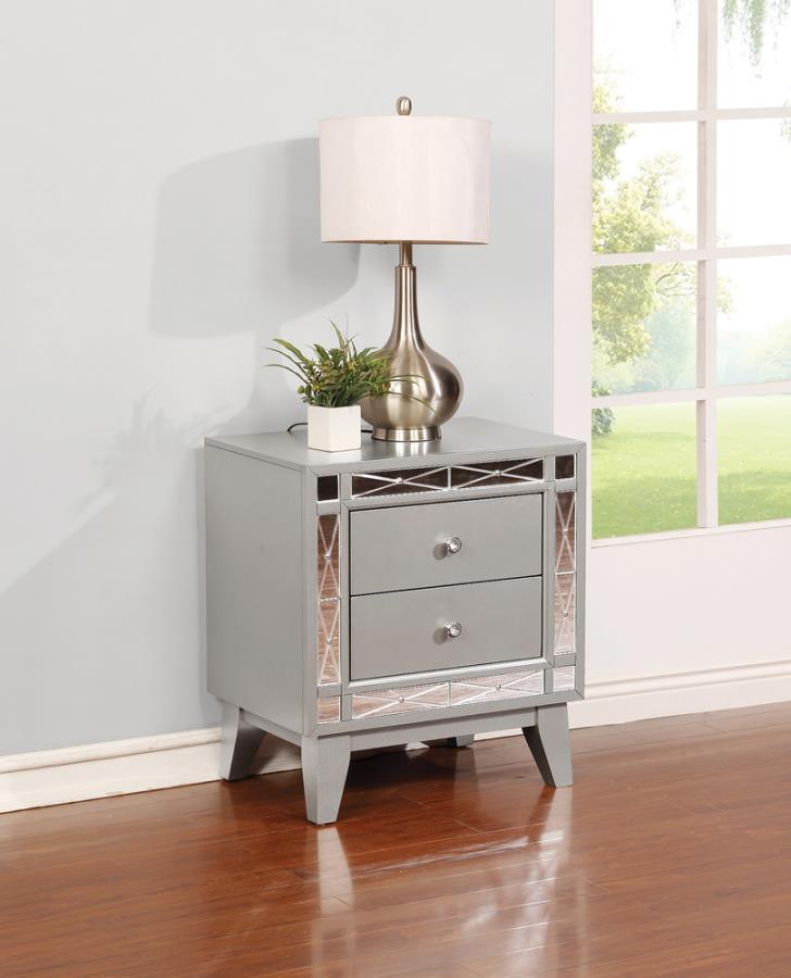 Leighton - 2-Drawer Nightstand - Metallic Mercury