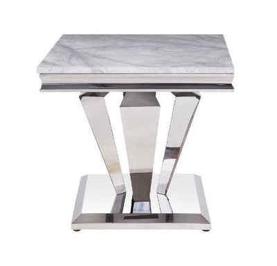 Satinka - End Table - Light Gray Printed Faux Marble & Mirrored Silver Finish - Grand Furniture GA