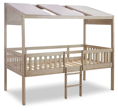 Wrenalyn - White / Brown / Beige - Twin Loft Bed With Roof Panels.