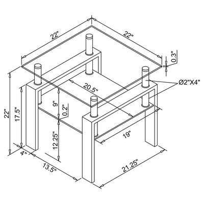 Dyer - Tempered Glass End Table With Shelf - Black.