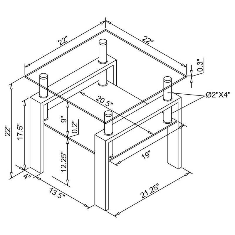 Dyer - Tempered Glass End Table With Shelf - Black.