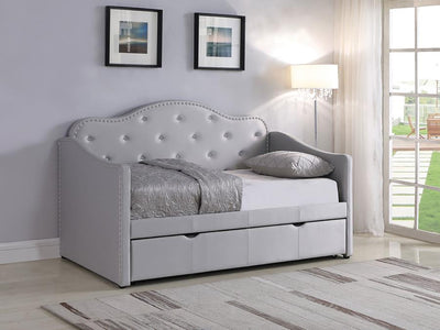 Elmore - Upholstered Twin Daybed With Trundle - Pearlescent Grey.