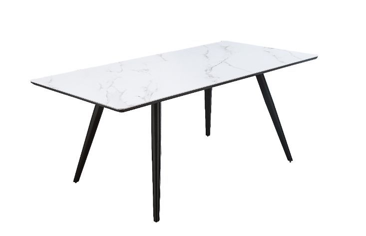 Caspian - Dining Table - White Printed Faux Marble & Black Finish - Grand Furniture GA