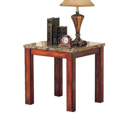 Bologna - End Table - Brown Marble & Brown Cherry - Grand Furniture GA