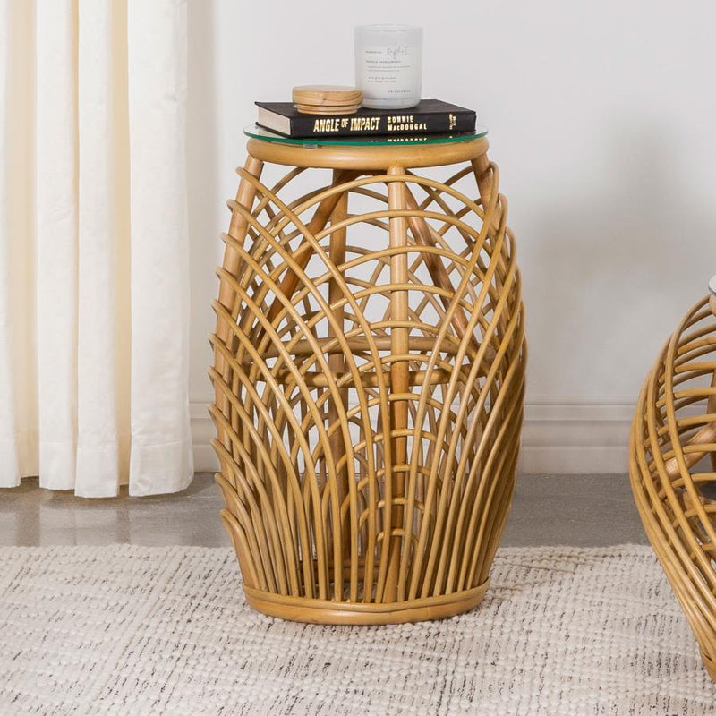 Dahlia - Round Woven Rattan End Table - Natural.