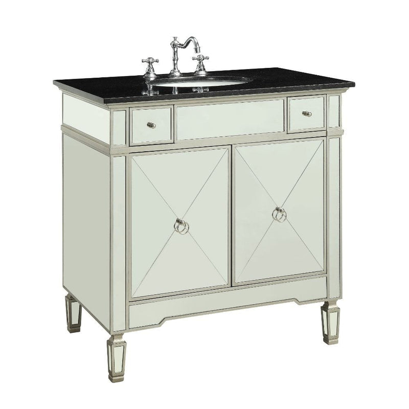 Atrian - Sink Cabinet - Black Marble & Mirrrored - Grand Furniture GA