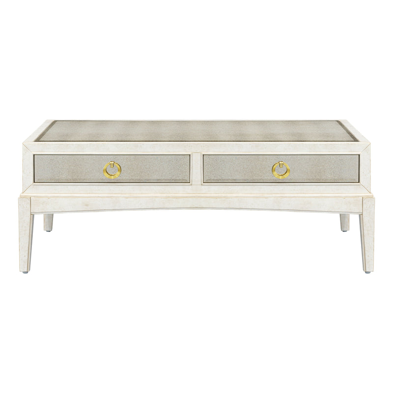 Bronze Mirror Glam Cocktail Table - White